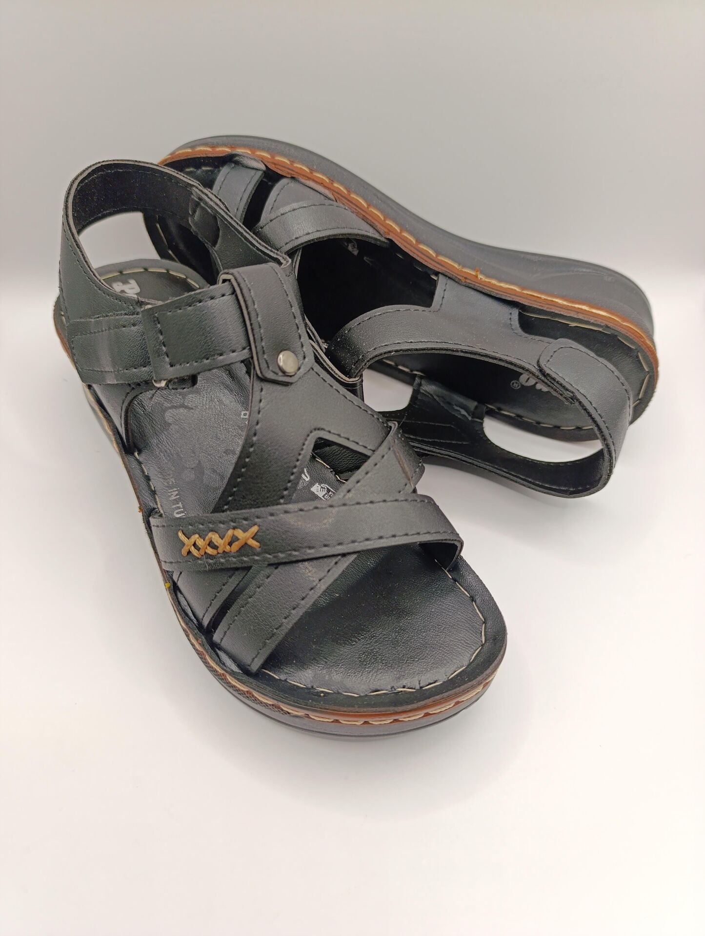 Günlük Kadın Cırt Bantlı Sandalet Yumuşak Rahat Siyah - 40