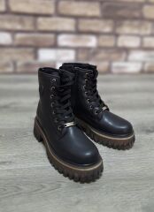 İçi Kürklü Kaydırmaz Kauçuk Taban Suya ve Soğuğa Dayanıklı Bağcıklı ve Fermuarlı Bot Siyah - 36