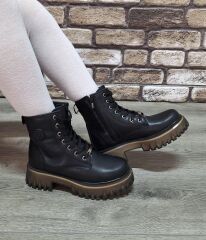 İçi Kürklü Kaydırmaz Kauçuk Taban Suya ve Soğuğa Dayanıklı Bağcıklı ve Fermuarlı Bot Siyah - 36