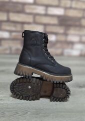 İçi Kürklü Kaydırmaz Kauçuk Taban Suya ve Soğuğa Dayanıklı Bağcıklı ve Fermuarlı Bot Siyah - 36