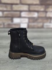 İçi Kürklü Kaydırmaz Kauçuk Taban Suya ve Soğuğa Dayanıklı Bağcıklı ve Fermuarlı Bot Siyah - 36