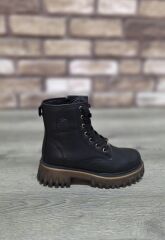 İçi Kürklü Kaydırmaz Kauçuk Taban Suya ve Soğuğa Dayanıklı Bağcıklı ve Fermuarlı Bot Siyah - 39