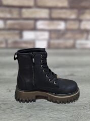 İçi Kürklü Kaydırmaz Kauçuk Taban Suya ve Soğuğa Dayanıklı Bağcıklı ve Fermuarlı Bot Siyah - 39