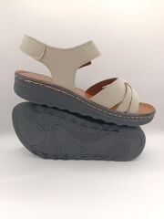 Günlük Kadın Cırt Bantlı Sandalet Yumuşak Rahat Bej - 40