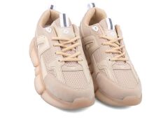 Kadın Ortopedik Tabanlı File Detaylı Sneaker Spor Ayakkabı Bej - 39