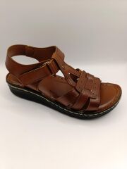 Günlük Kadın Cırt Bantlı Sandalet Yumuşak Rahat Taba - 40