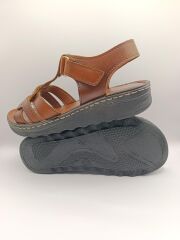 Günlük Kadın Cırt Bantlı Sandalet Yumuşak Rahat Taba - 40