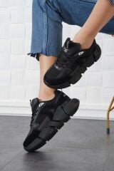 Kadın Ortopedik Tabanlı File Detaylı Sneaker Spor Ayakkabı Siyah - 40