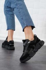 Kadın Ortopedik Tabanlı File Detaylı Sneaker Spor Ayakkabı Siyah - 40
