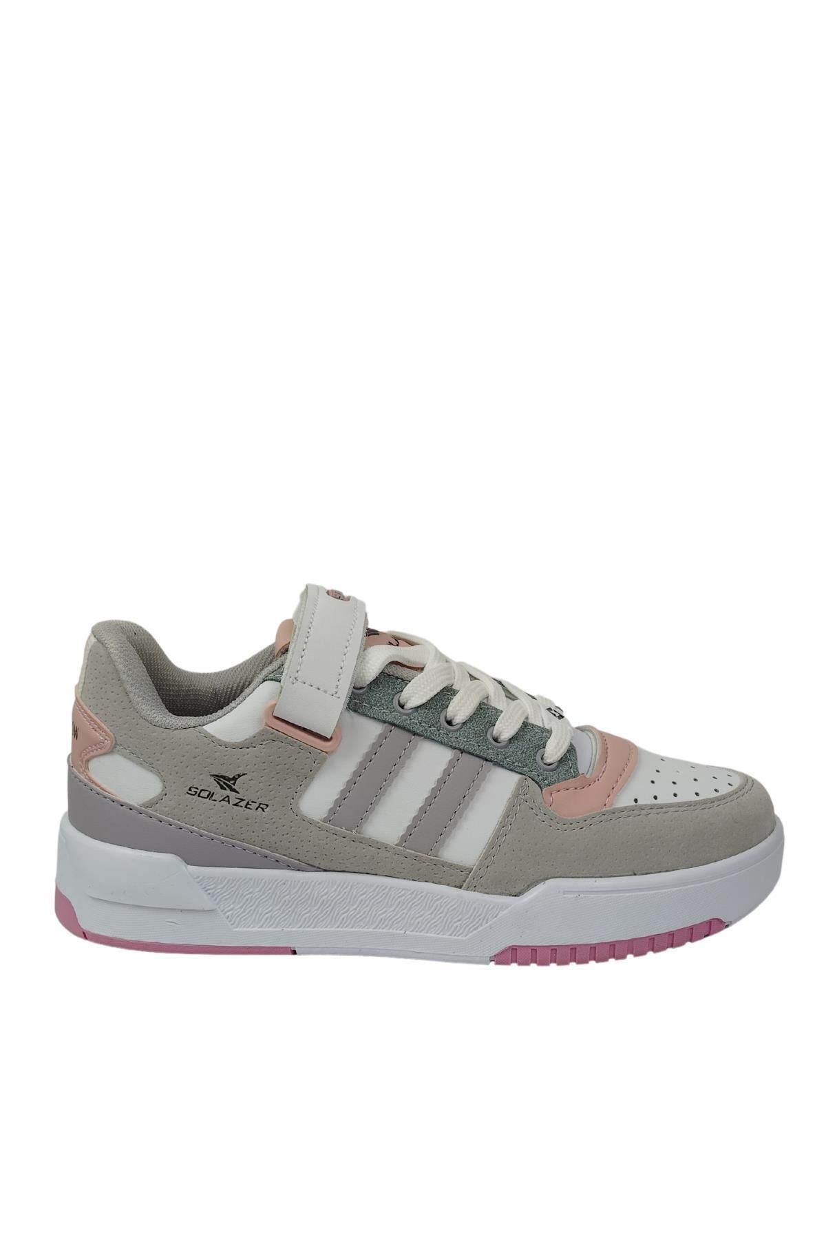 Kadın Ortopedik Tabanlı İsteğe Bağlı Tak-Çıkar Cırtlı Günlük Sneaker Spor Ayakkabı Gri-Pudra - 40