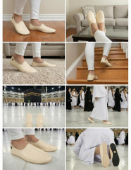 %100 Deri Hac Umre Tavaf Patiği Ve Ev Ayakkabısı Terletmez Bej - 40