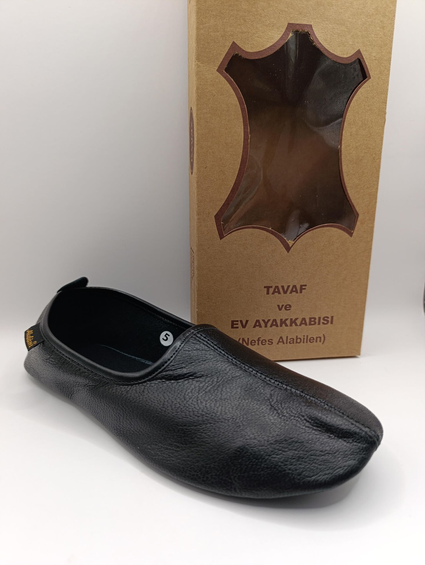 %100 Deri Hac Umre Tavaf Patiği Ve Ev Ayakkabısı Terletmez Siyah - 38