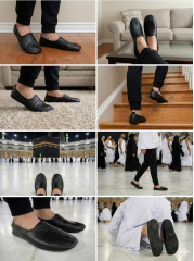 %100 Deri Hac Umre Tavaf Patiği Ve Ev Ayakkabısı Terletmez Siyah - 38