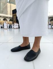 %100 Deri Hac Umre Tavaf Patiği Ve Ev Ayakkabısı Terletmez Siyah - 38