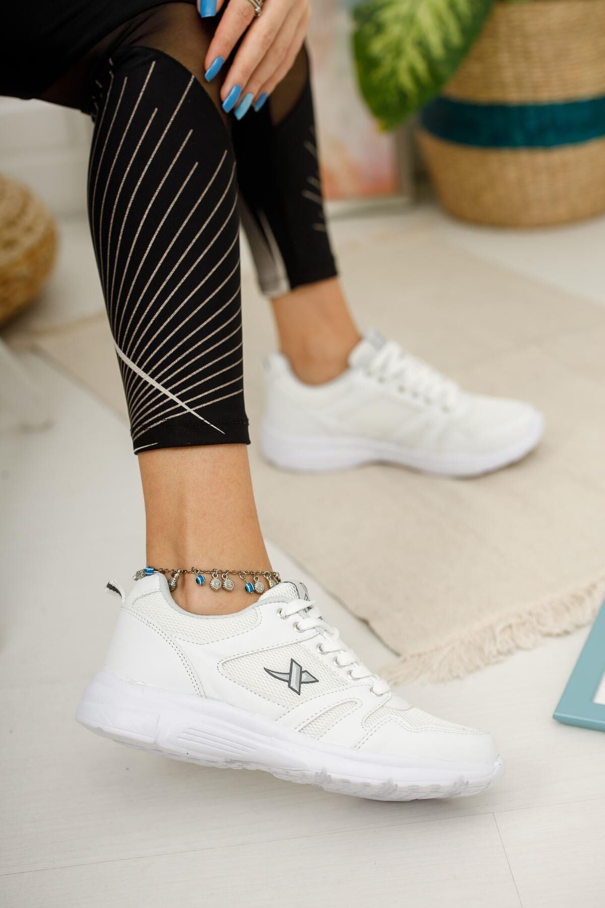 Unisex Siyah Beyaz Günlük Rahat Yürüyüş Ayakkabısı File Detaylı Sneaker Spor Ayakkabı Beyaz - 38