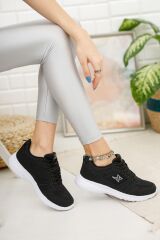 Unisex Siyah Beyaz Günlük Rahat Yürüyüş Ayakkabısı File Detaylı Sneaker Spor Ayakkabı Siyah - Beyaz - 36