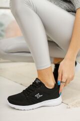 Unisex Siyah Beyaz Günlük Rahat Yürüyüş Ayakkabısı File Detaylı Sneaker Spor Ayakkabı Siyah - Beyaz - 38