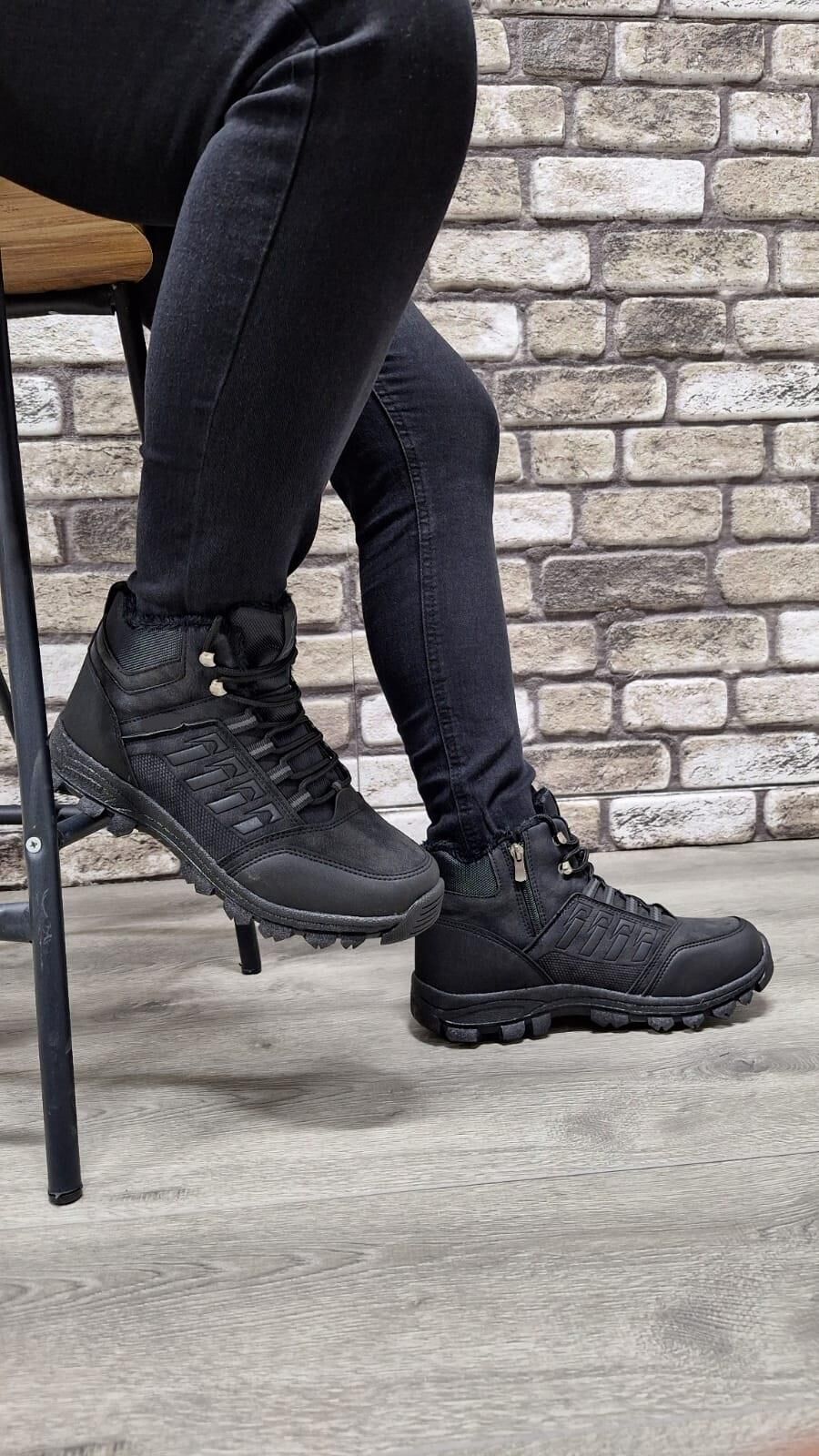 Outdoor Trekking Suya Dayanıklı Içi Kürklü Bağcıklı Fermuarlı Kaymaz Taban Kışlık Bot Battal Boy Siyah - 45