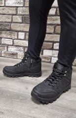 Outdoor Trekking Suya Dayanıklı Içi Kürklü Bağcıklı Fermuarlı Kaymaz Taban Kışlık Bot Battal Boy Siyah - 45