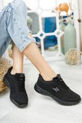 Unisex Siyah Beyaz Günlük Rahat Yürüyüş Ayakkabısı File Detaylı Sneaker Spor Ayakkabı Siyah - 39