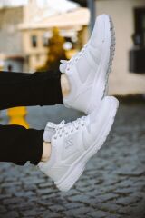 Unisex Siyah Beyaz Günlük Rahat Yürüyüş Ayakkabısı File Detaylı Sneaker Spor Ayakkabı Beyaz - 40