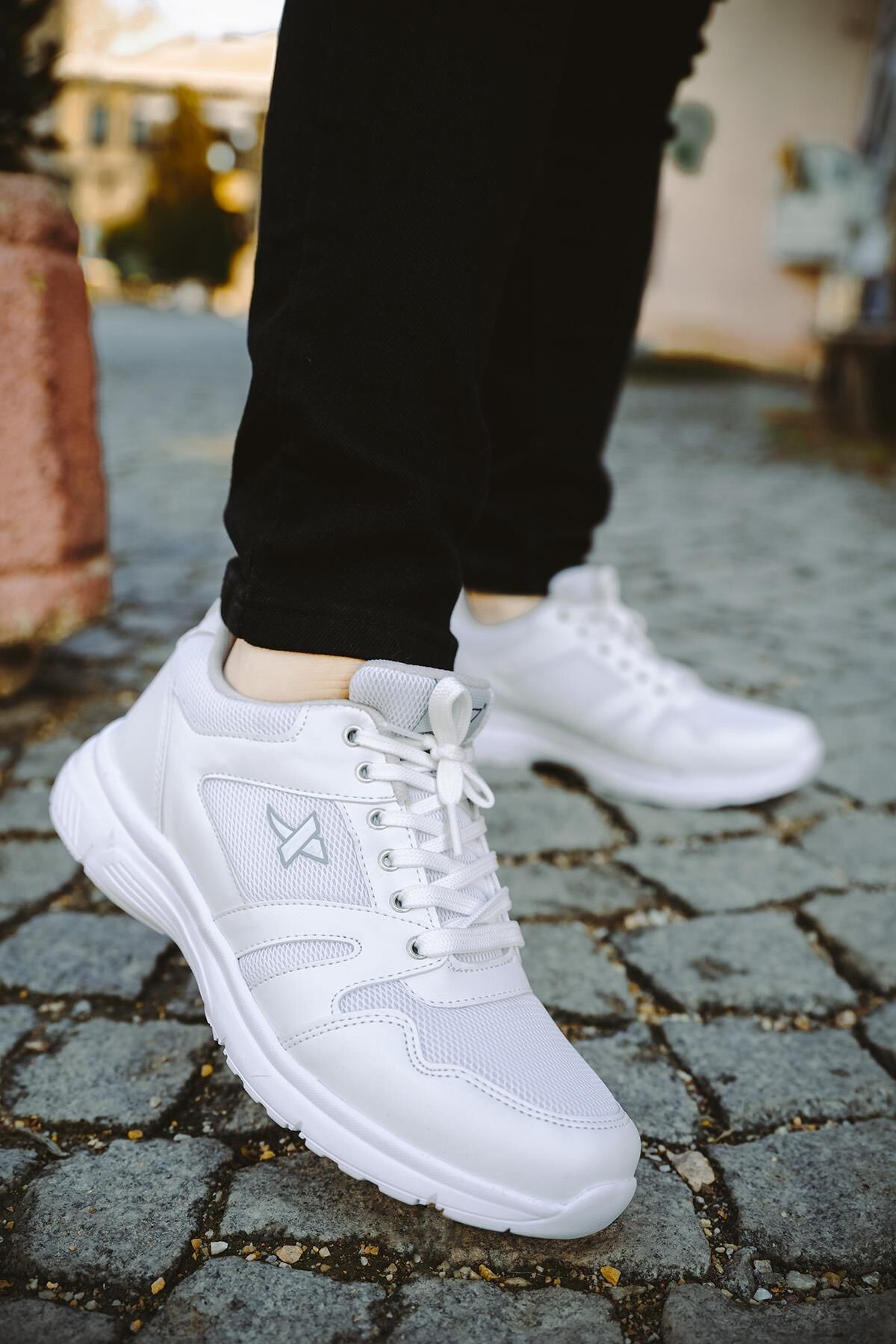 Unisex Siyah Beyaz Günlük Rahat Yürüyüş Ayakkabısı File Detaylı Sneaker Spor Ayakkabı Beyaz - 42