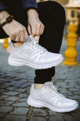 Unisex Siyah Beyaz Günlük Rahat Yürüyüş Ayakkabısı File Detaylı Sneaker Spor Ayakkabı Beyaz - 42