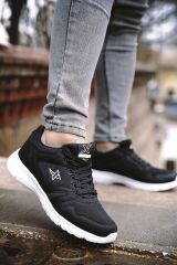 Unisex Siyah Beyaz Günlük Rahat Yürüyüş Ayakkabısı File Detaylı Sneaker Spor Ayakkabı Siyah - Beyaz - 40