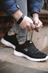 Unisex Siyah Beyaz Günlük Rahat Yürüyüş Ayakkabısı File Detaylı Sneaker Spor Ayakkabı Siyah - Beyaz - 42