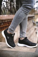 Unisex Siyah Beyaz Günlük Rahat Yürüyüş Ayakkabısı File Detaylı Sneaker Spor Ayakkabı Siyah - Beyaz - 42