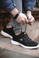 Unisex Siyah Beyaz Günlük Rahat Yürüyüş Ayakkabısı File Detaylı Sneaker Spor Ayakkabı Siyah - Beyaz - 44