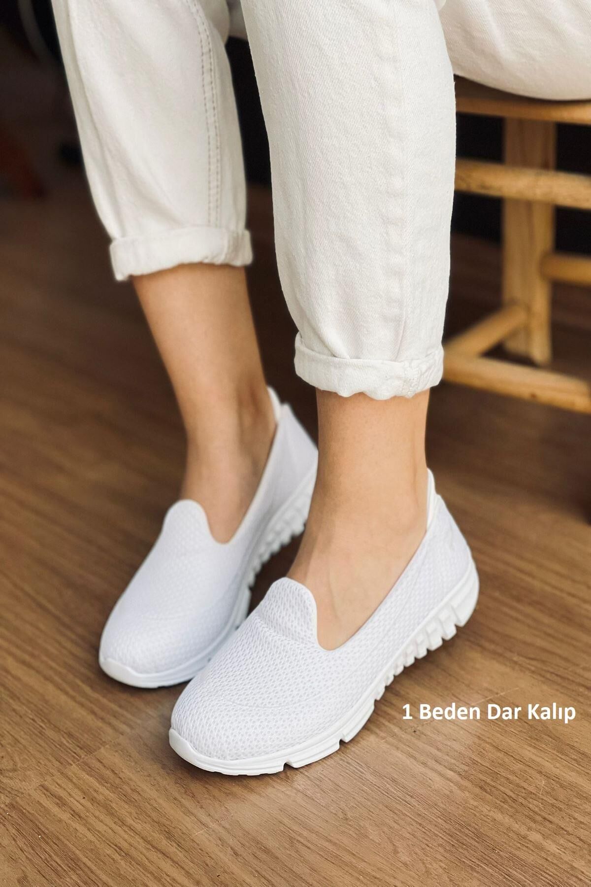 Kadın Fileli Bez Yazlık Spor Babet Beyaz - 38