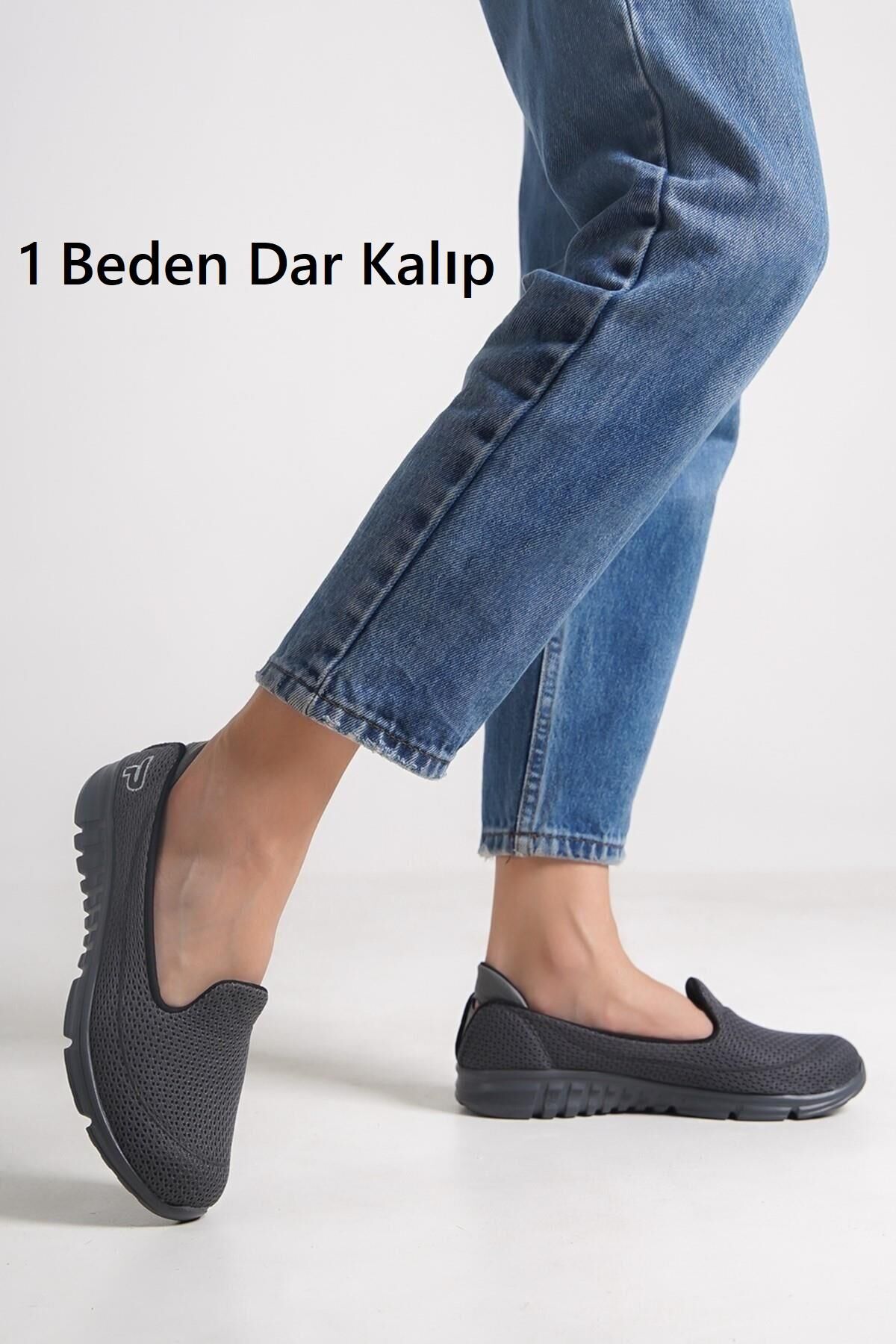 Kadın Fileli Bez Yazlık Spor Babet Koyu Gri - 40