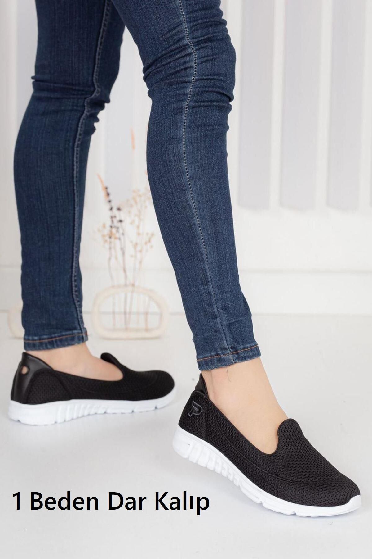 Kadın Fileli Bez Yazlık Spor Babet Siyah - Beyaz - 38