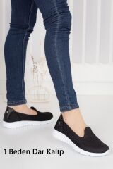 Kadın Fileli Bez Yazlık Spor Babet Siyah - Beyaz - 38