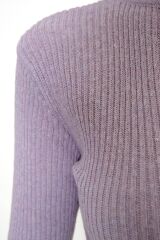 Kadın Crop Kesim Uzun  Kol Likralı Triko Kazak Lila