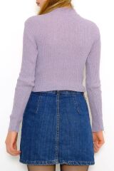 Kadın Crop Kesim Uzun  Kol Likralı Triko Kazak Lila