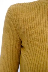 Kadın Crop Kesim Uzun  Kol Likralı Triko Kazak Hardal