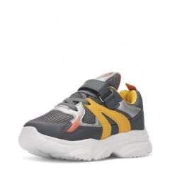 Çocuk Günlük Comfort Ultra Yumuşak Ortopedik Rahat Taban Cırt Bantlı Spor Ayakkabı Sneaker Füme-Gümüş-Sarı - 28