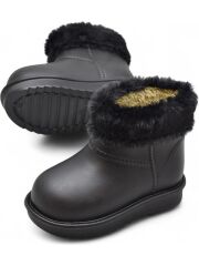 Çocuk İçi Kürklü Su Geçirmez  Hafif Kışlık Bot Çizme Siyah