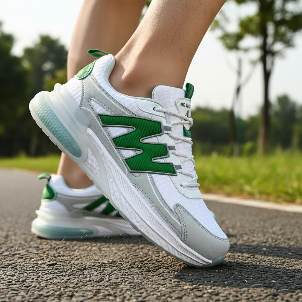 Su Geçirmez Air-Cooled Memory Foam Üst Kalite Sneaker  Balon Taban Çok Rahat Spor Ayakkabı Buz-Beyaz-Yeşil - 40