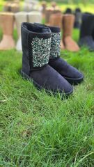 Kadın Lüx Süet Taşlı İçi Kürklü Kışlık Kalın Taban Konforlu Bot Siyah - 40