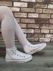 Yarım Bilek Kot Keten Bağcıklı Günlük Rahat Esnek  Düz Şeffaf Taban  Bez Ayakkabı Sneaker Beyaz - 38