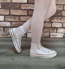 Yarım Bilek Kot Keten Bağcıklı Günlük Rahat Esnek  Düz Şeffaf Taban  Bez Ayakkabı Sneaker Beyaz - 40