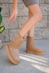 Kadın Lüx Süet İçi Kürklü Kışlık Kalın Taban Konforlu Bot Kahverengi - 38