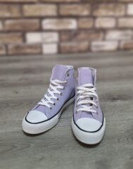 Yarım Bilek Kot Keten Bağcıklı Günlük Rahat Esnek  Düz Şeffaf Taban  Bez Ayakkabı Sneaker Lila - 38