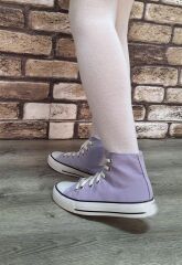Yarım Bilek Kot Keten Bağcıklı Günlük Rahat Esnek  Düz Şeffaf Taban  Bez Ayakkabı Sneaker Lila - 38