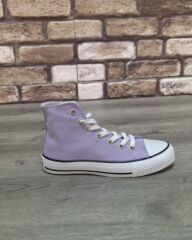 Yarım Bilek Kot Keten Bağcıklı Günlük Rahat Esnek  Düz Şeffaf Taban  Bez Ayakkabı Sneaker Lila - 39