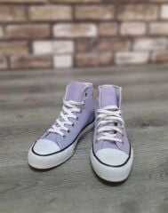 Yarım Bilek Kot Keten Bağcıklı Günlük Rahat Esnek  Düz Şeffaf Taban  Bez Ayakkabı Sneaker Lila - 39