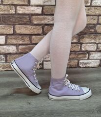 Yarım Bilek Kot Keten Bağcıklı Günlük Rahat Esnek  Düz Şeffaf Taban  Bez Ayakkabı Sneaker Lila - 39